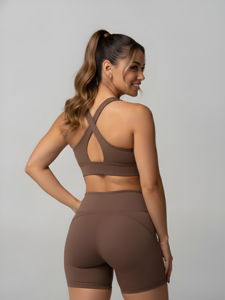 Short cycliste chocolat – taille croisée